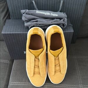 Zegna mustard triple stitch canvas sneakers